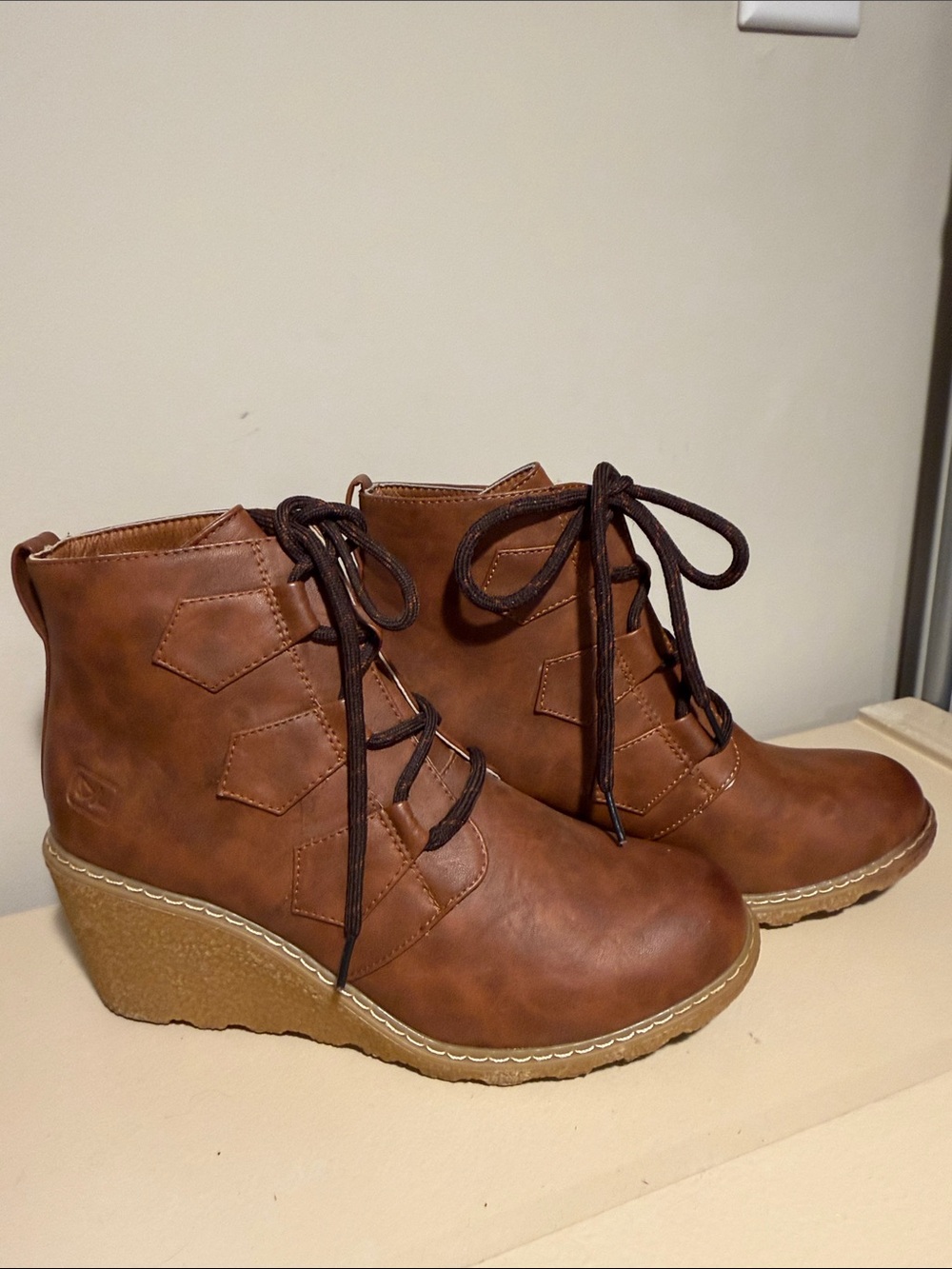 Brown Wedge Lace-Up Ankle Boots